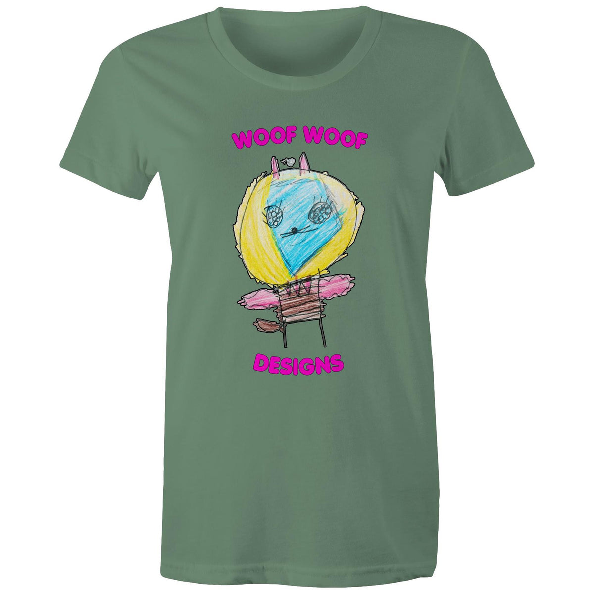 Space Ranger Cat artwork by Sikiraa on women’s as colour maple tee, Sage