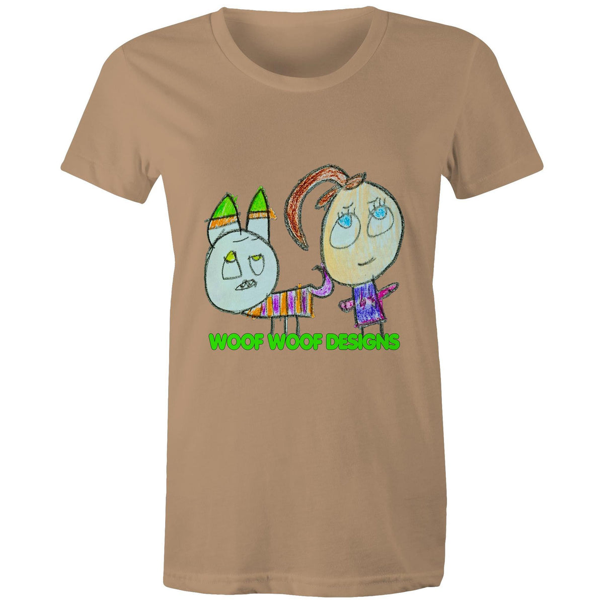 Caddy & Jade artwork by Sikiraa on women’s as colour maple tee, Tan