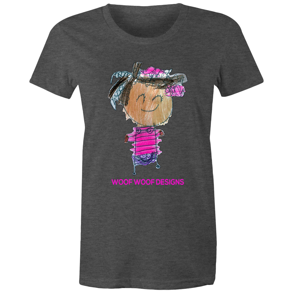 Party Siki artwork by Sikiraa on women’s as colour maple tee, Asphalt Marle