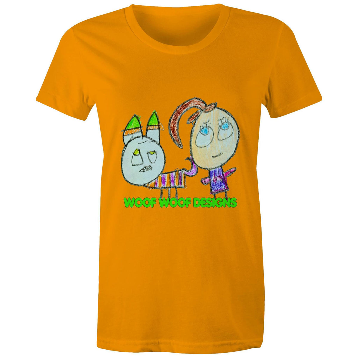 Caddy & Jade artwork by Sikiraa on women’s as colour maple tee, Orange