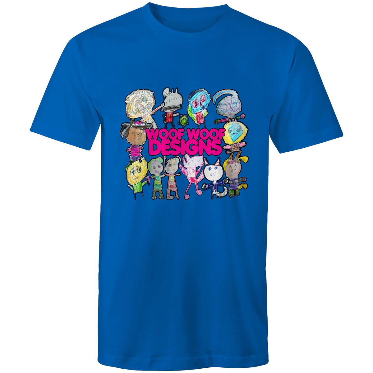 Woof Fam artwork by Sikiraa on men’s as colour staple t-shirt, Bright Royal
