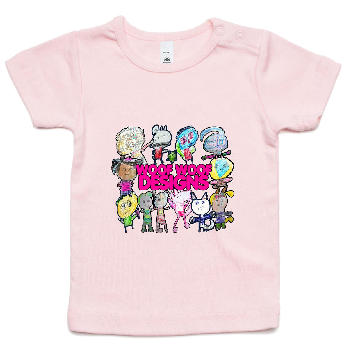 Woof Fam artwork by Sikiraa on as colour infant wee tee, Pink