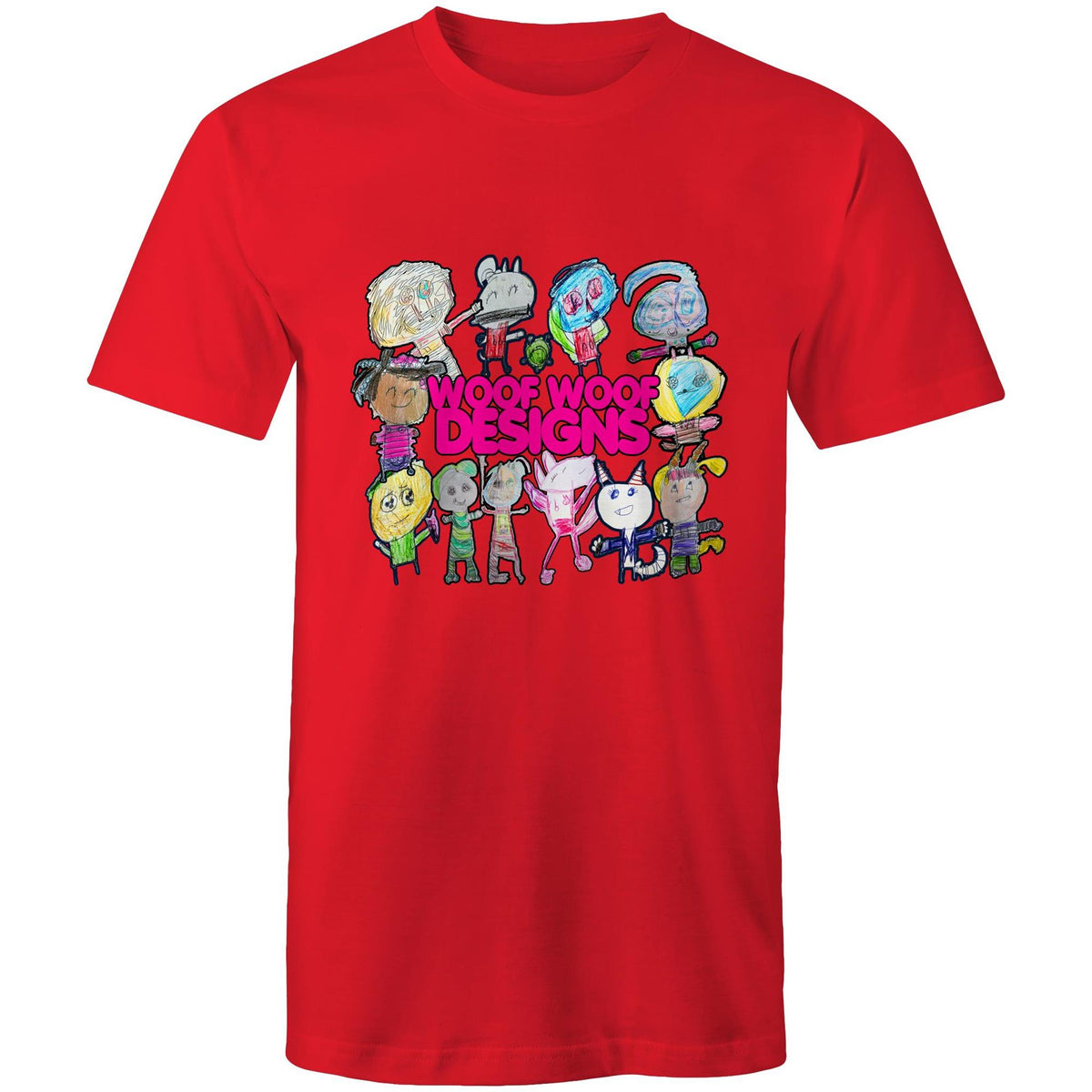 Woof Fam artwork by Sikiraa on men’s as colour staple t-shirt, Red