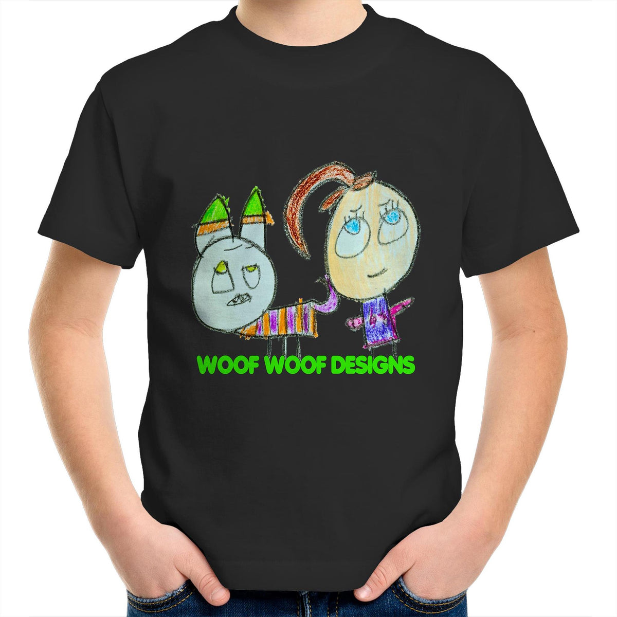 Caddy & Jade artwork by Sikiraa on as colour kids crew t-shirt, Black