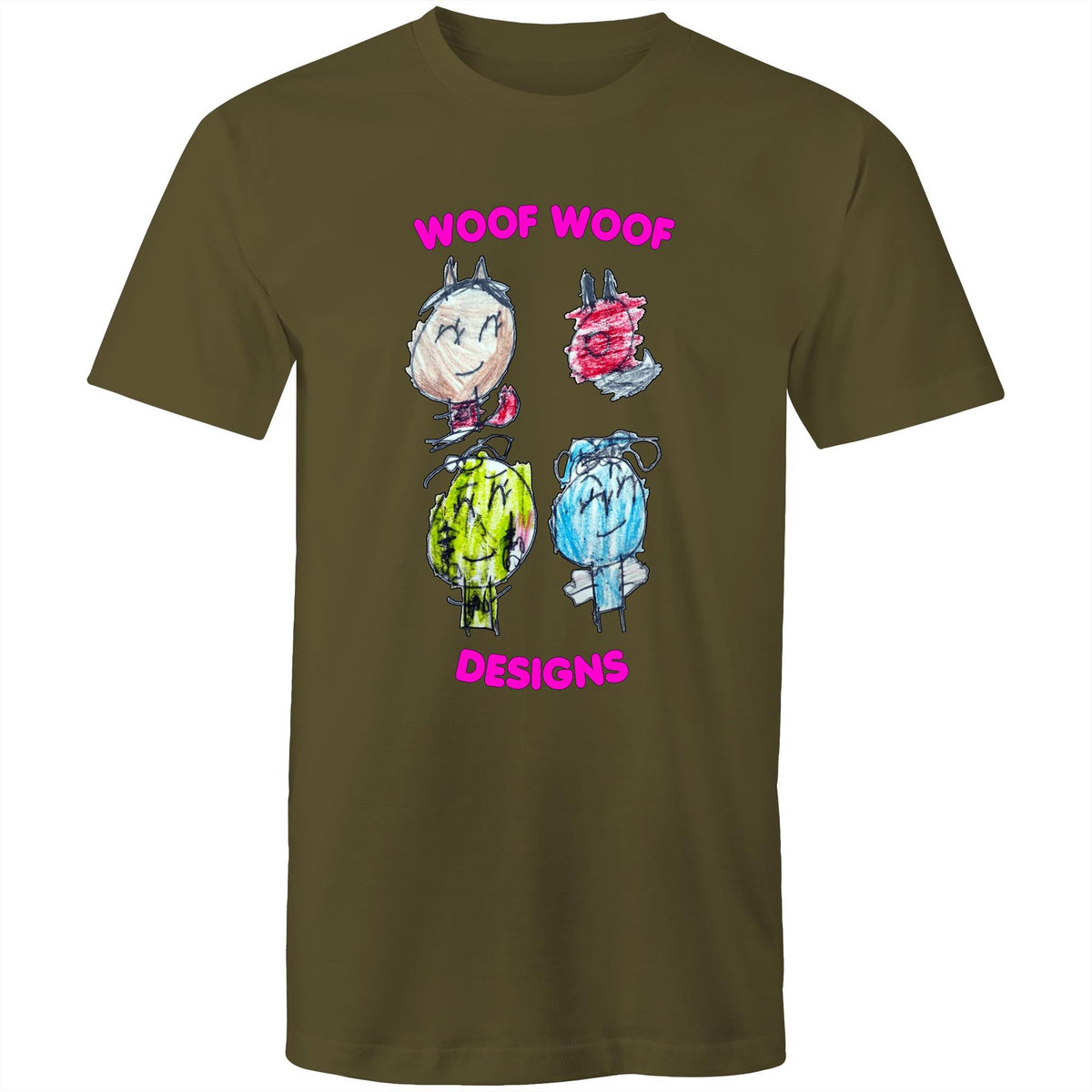 Woof Gang artwork by Sikiraa on men’s as colour staple t-shirt, Army Green