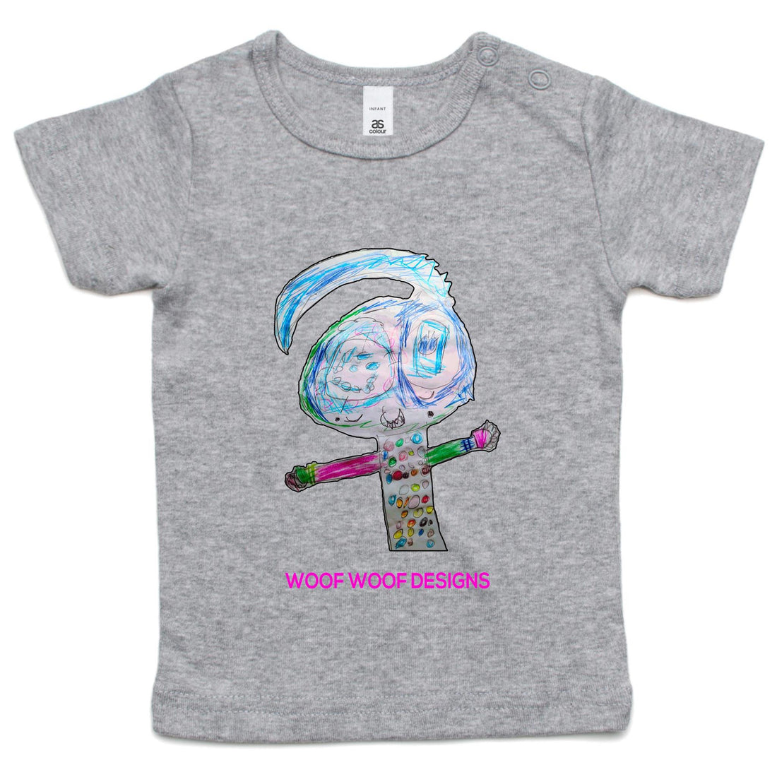 Spotty artwork by Sikiraa on as colour infant wee tee, Grey Marle