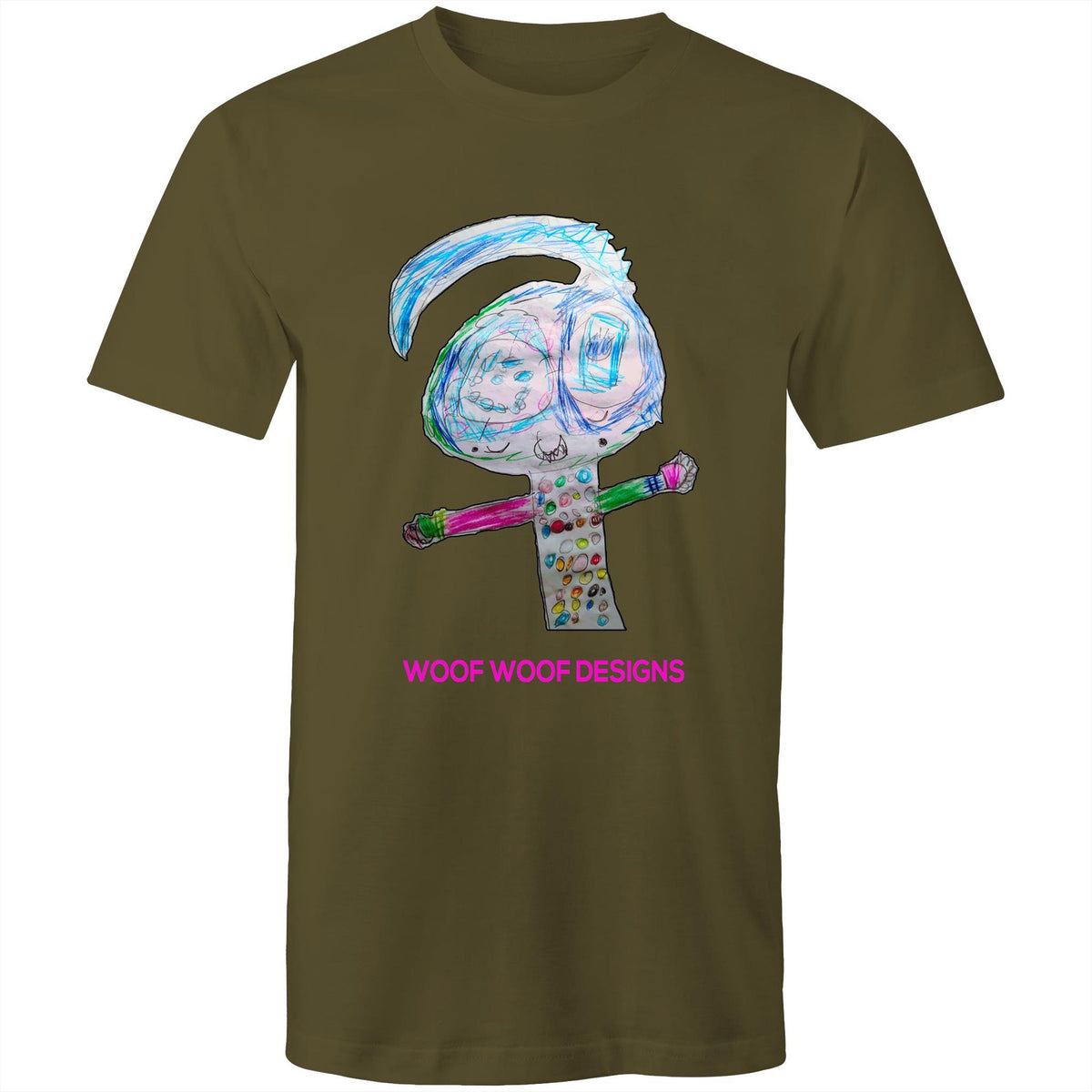 Spotty artwork by Sikiraa on men’s as colour staple t-shirt, Army Green