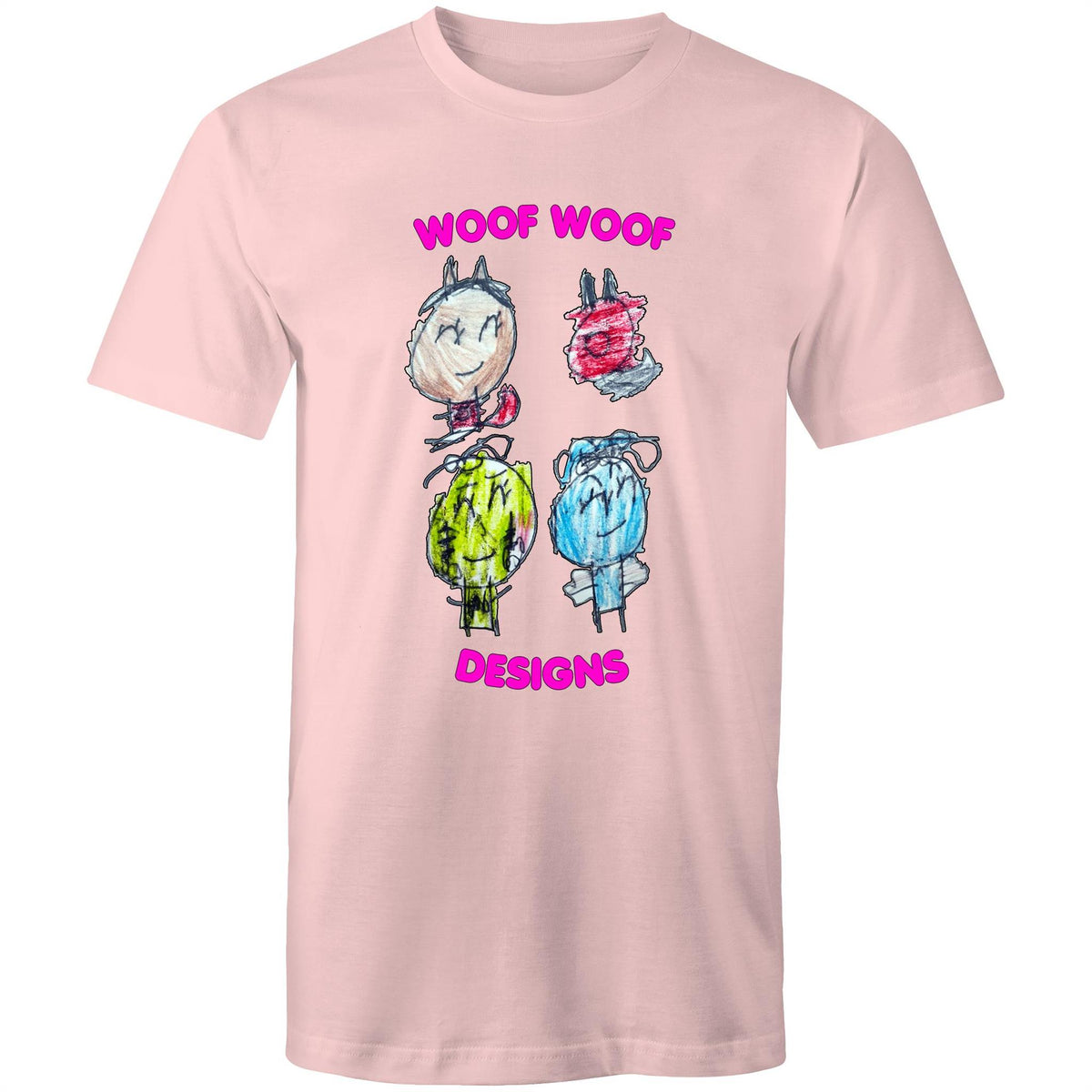 Woof Gang artwork by Sikiraa on men’s as colour staple t-shirt, Pink