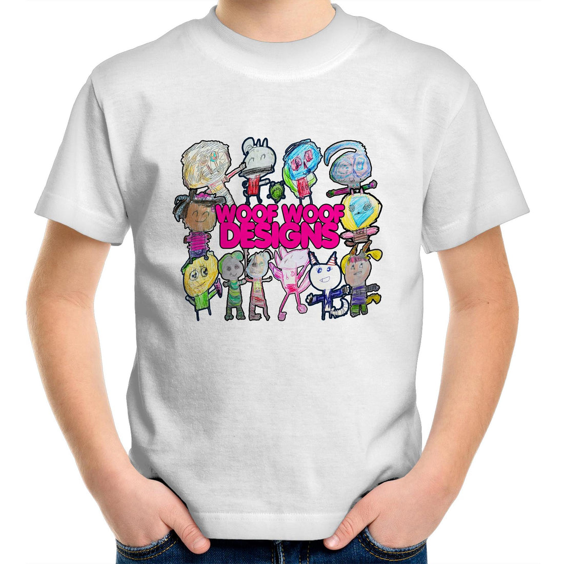 Woof Fam artwork by Sikiraa on as colour kids crew t-shirt, White