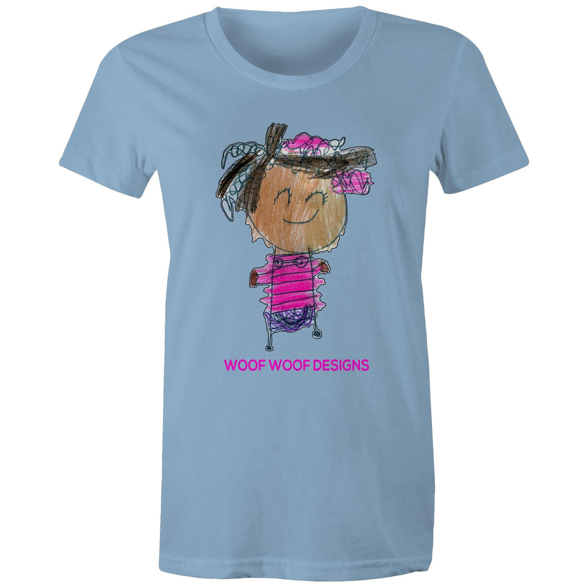Party Siki artwork by Sikiraa on women’s as colour maple tee, Carolina Blue