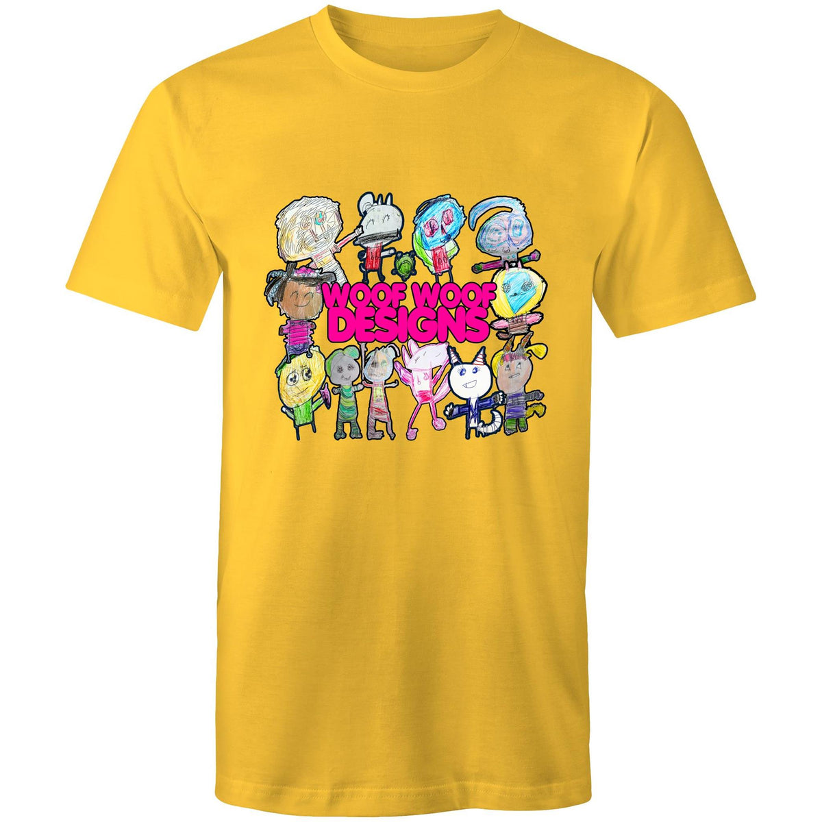 Woof Fam artwork by Sikiraa on men’s as colour staple t-shirt, Yellow