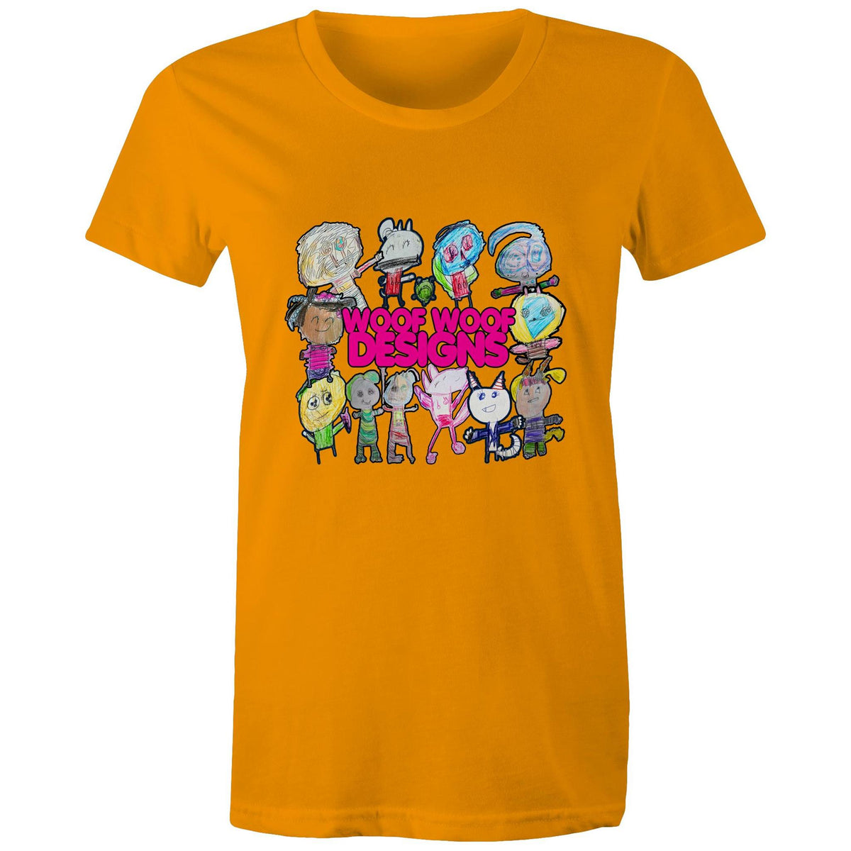 Woof Fam artwork by Sikiraa on women’s as colour maple tee, Orange