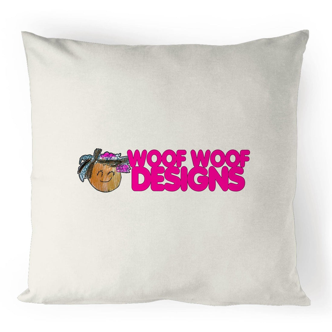 Woof Woof artwork by Sikiraa on linen cushion cover