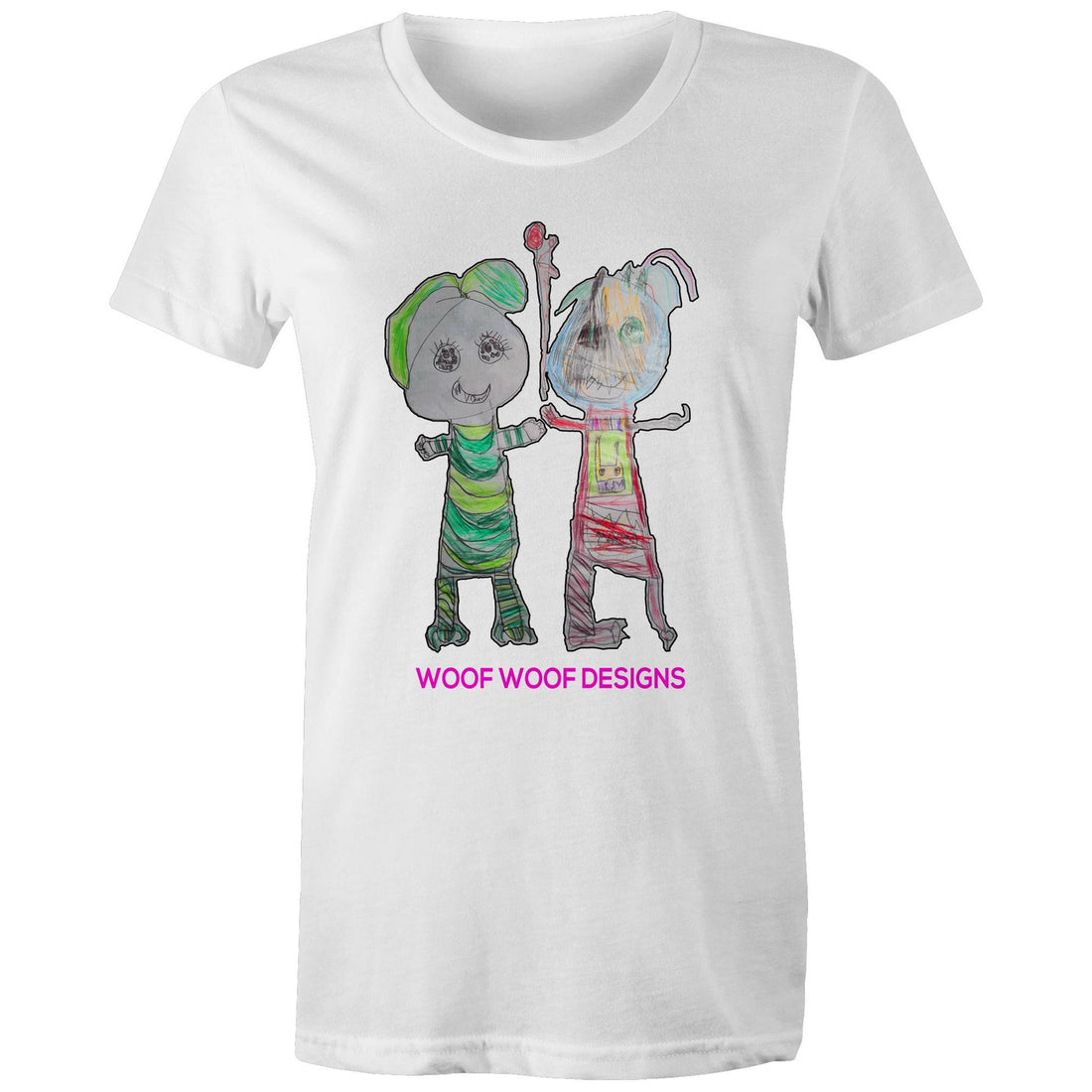 Narni & Robo artwork by Sikiraa on women’s as colour maple tee, White