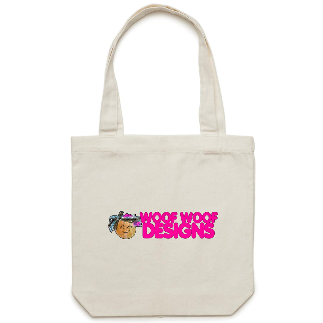 Woof Woof artwork by Sikiraa on as colour canvas shopping bag, Cream