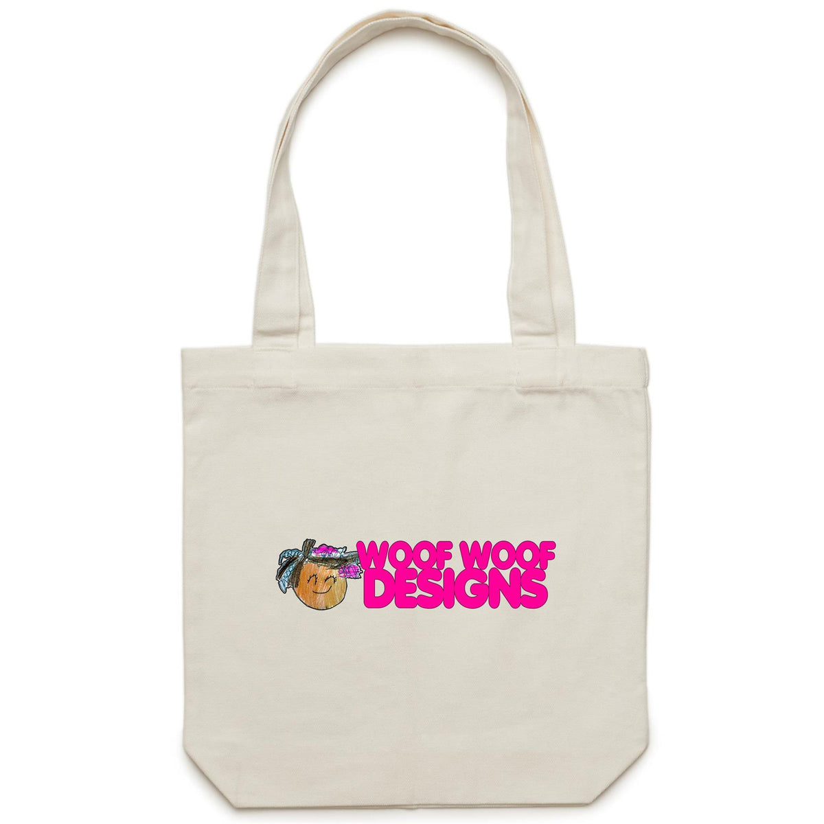 Woof Woof artwork by Sikiraa on as colour canvas shopping bag, Cream