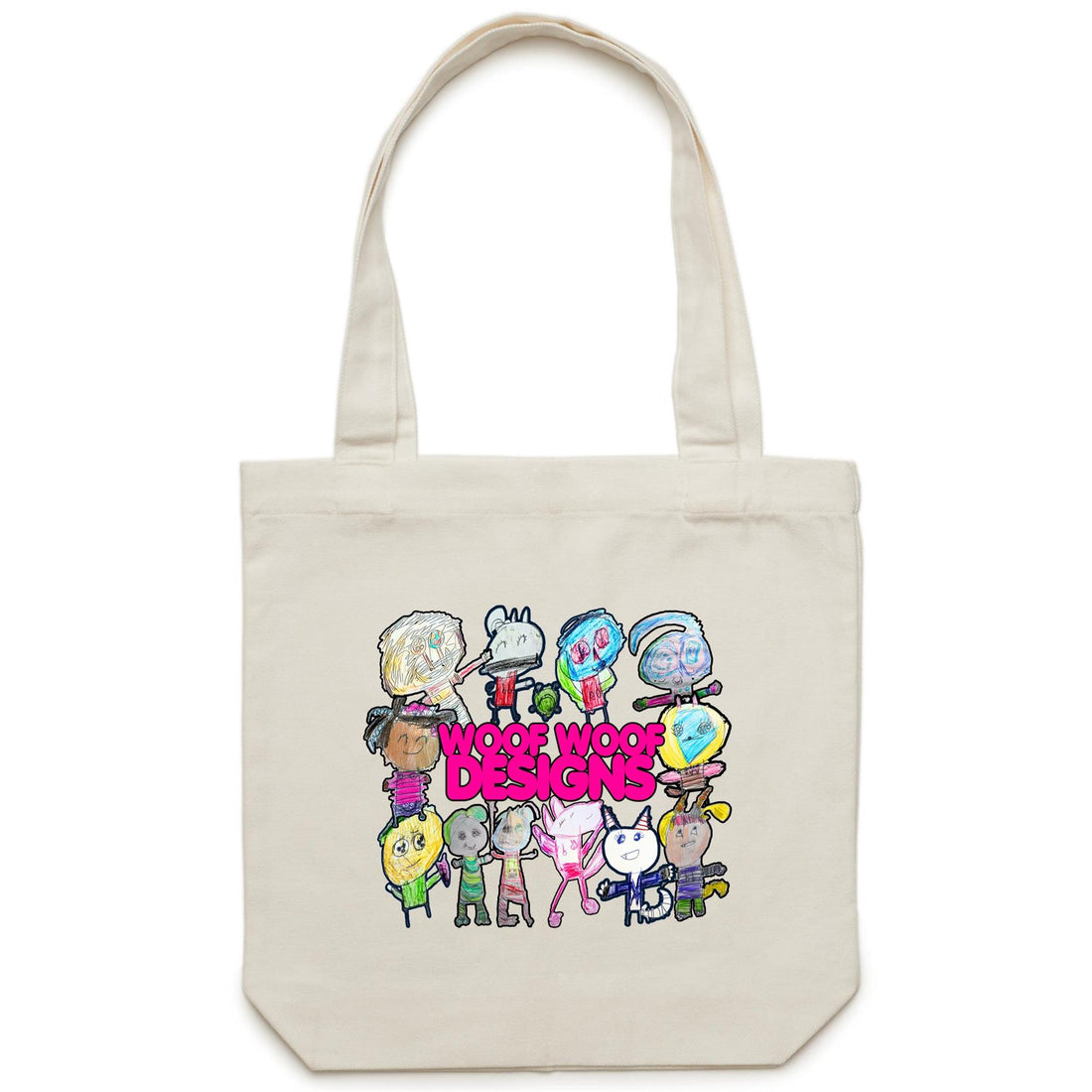 Woof Fam artwork by Sikiraa on as colour carrie tote bag, Cream