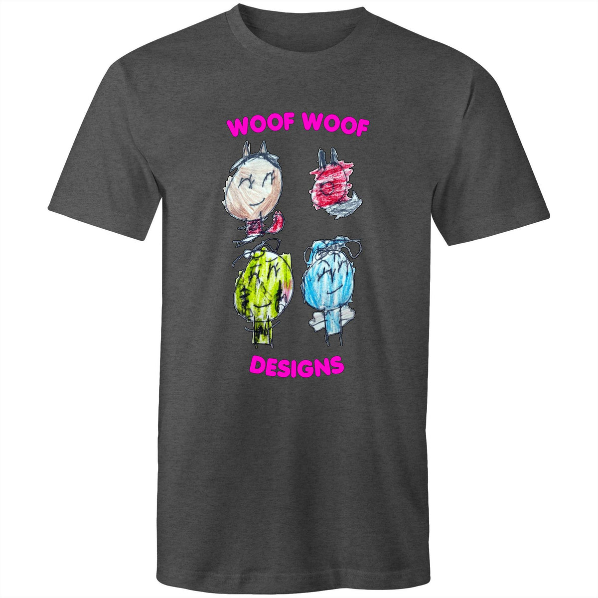 Woof Gang artwork by Sikiraa on men’s as colour staple t-shirt, Asphalt Marle