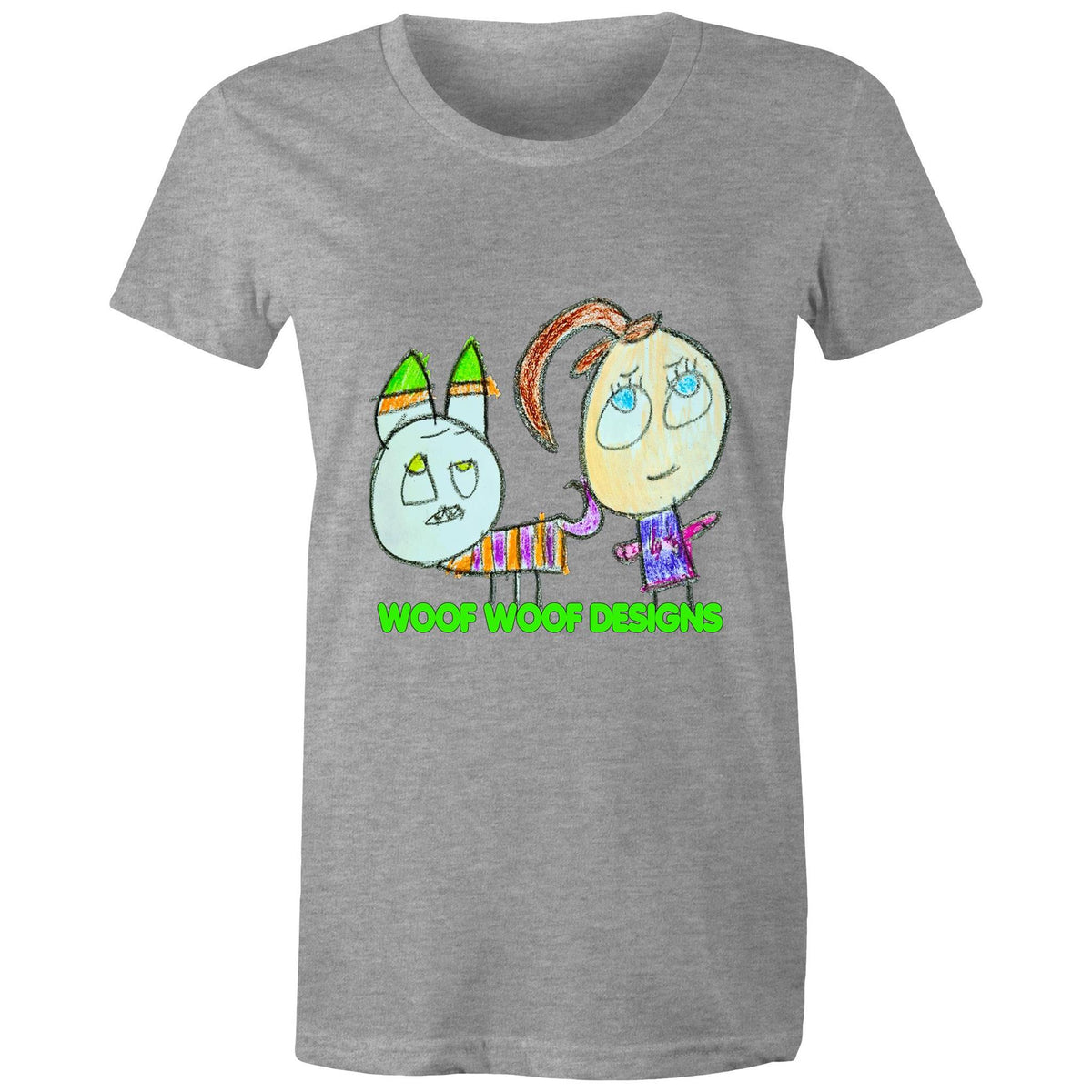 Caddy & Jade artwork by Sikiraa on women’s as colour maple tee, Grey Marle