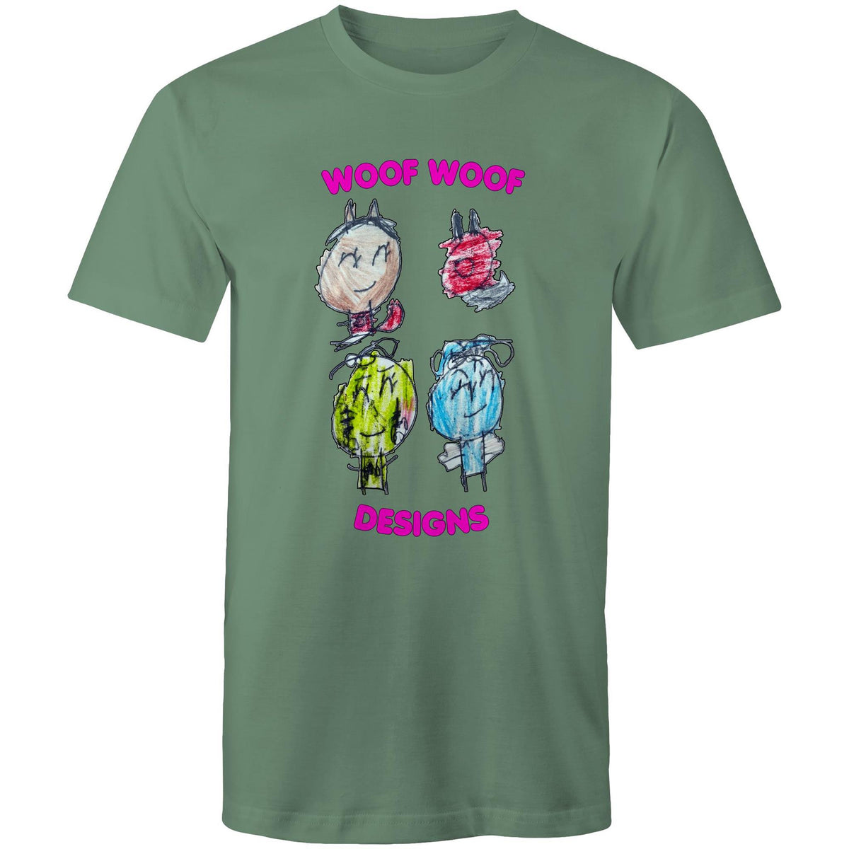 Woof Gang artwork by Sikiraa on men’s as colour staple t-shirt, Sage