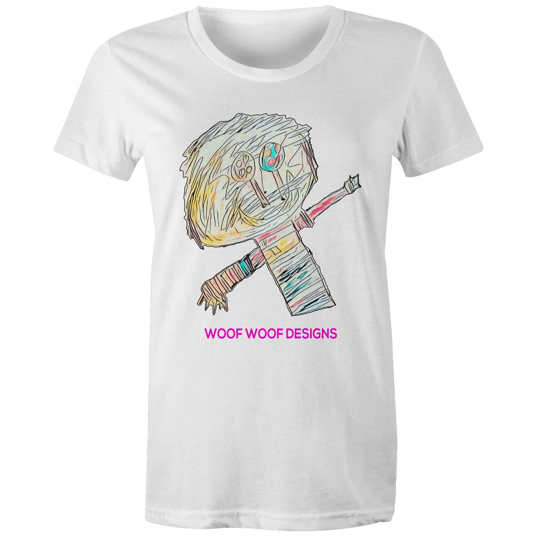 Stitchy artwork by Sikiraa on women’s as colour maple tee, White