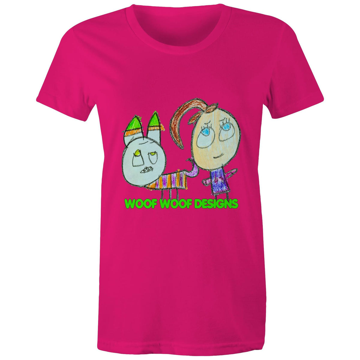 Caddy & Jade artwork by Sikiraa on women’s as colour maple tee, Fuchsia