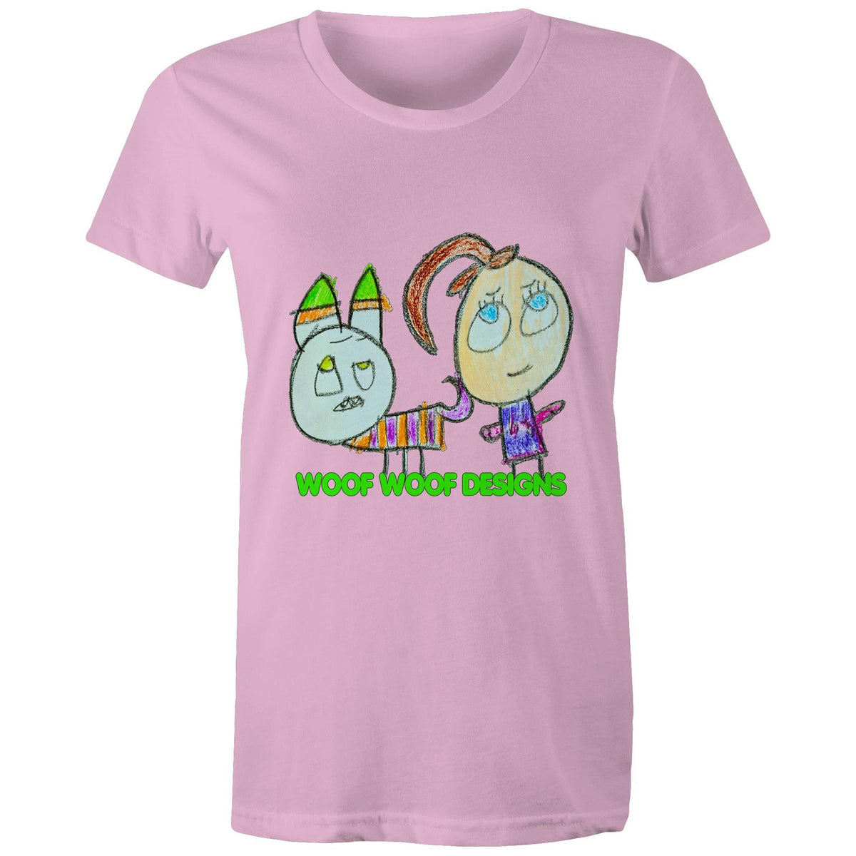 Caddy & Jade artwork by Sikiraa on women’s as colour maple tee, Pink