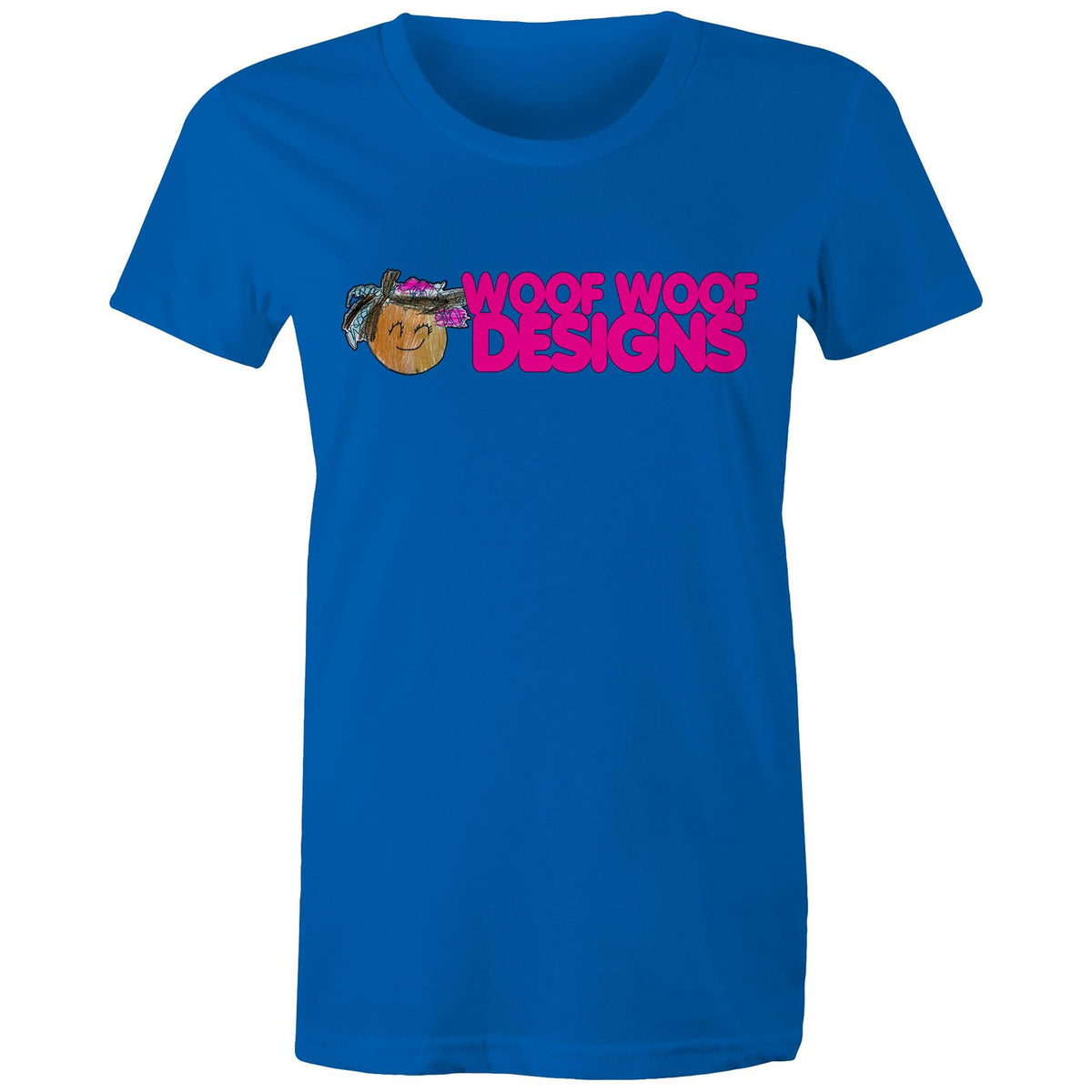 Siki Woof artwork by Sikiraa on women’s as colour maple tee, Bright Royal