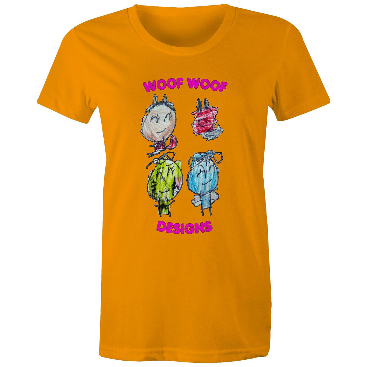 Woof Gang artwork by Sikiraa on women’s as colour maple tee, Orange