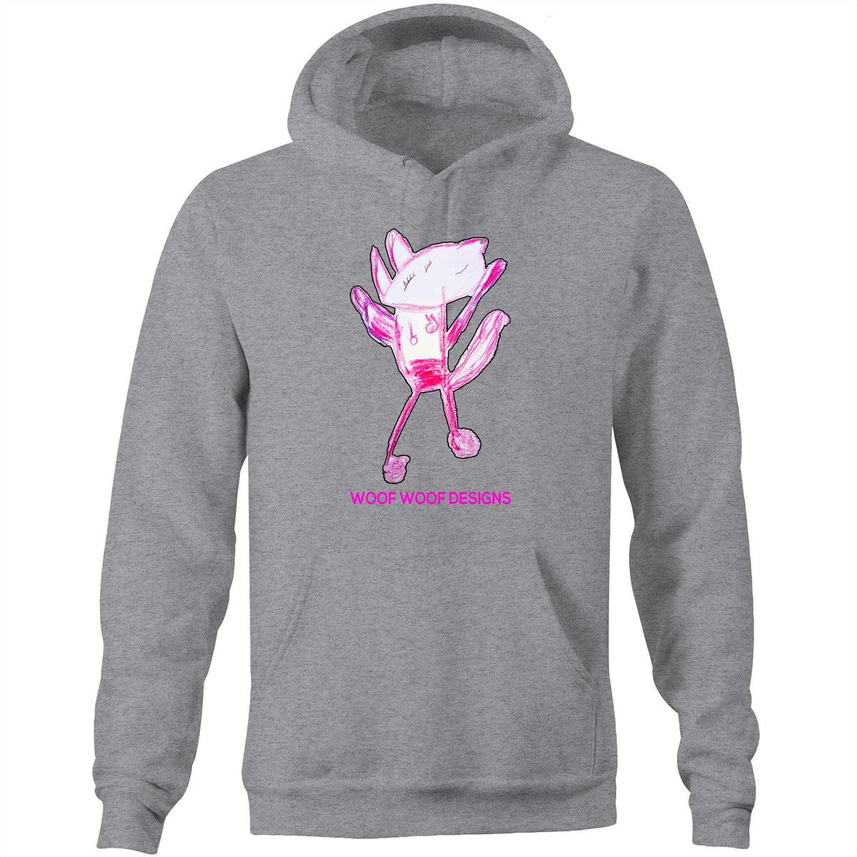 Woof Woof artwork by Sikiraa on as colour stencil hoodie, Grey Marle