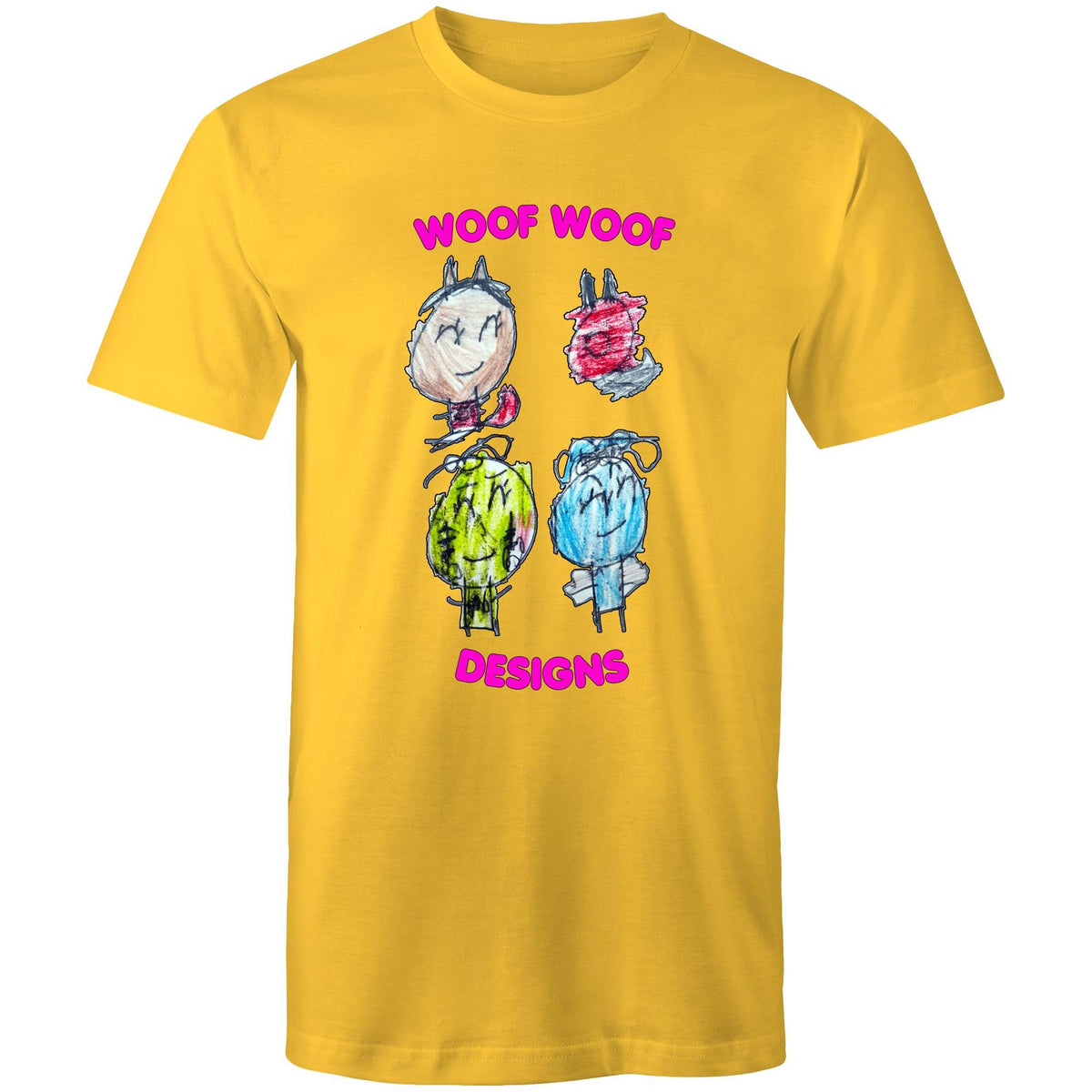 Woof Gang artwork by Sikiraa on men’s as colour staple t-shirt, Yellow