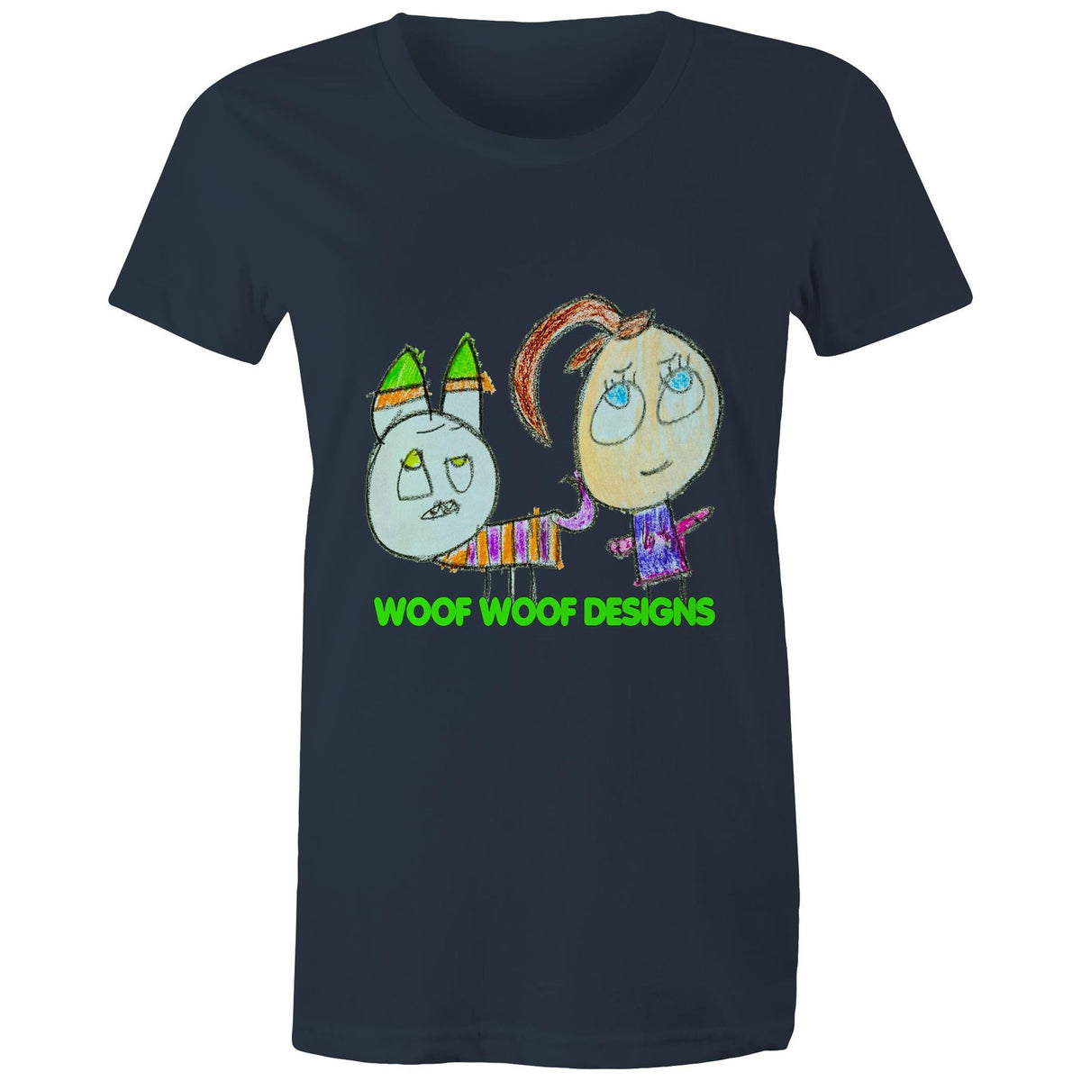 Caddy & Jade artwork by Sikiraa on women’s as colour maple tee, Navy